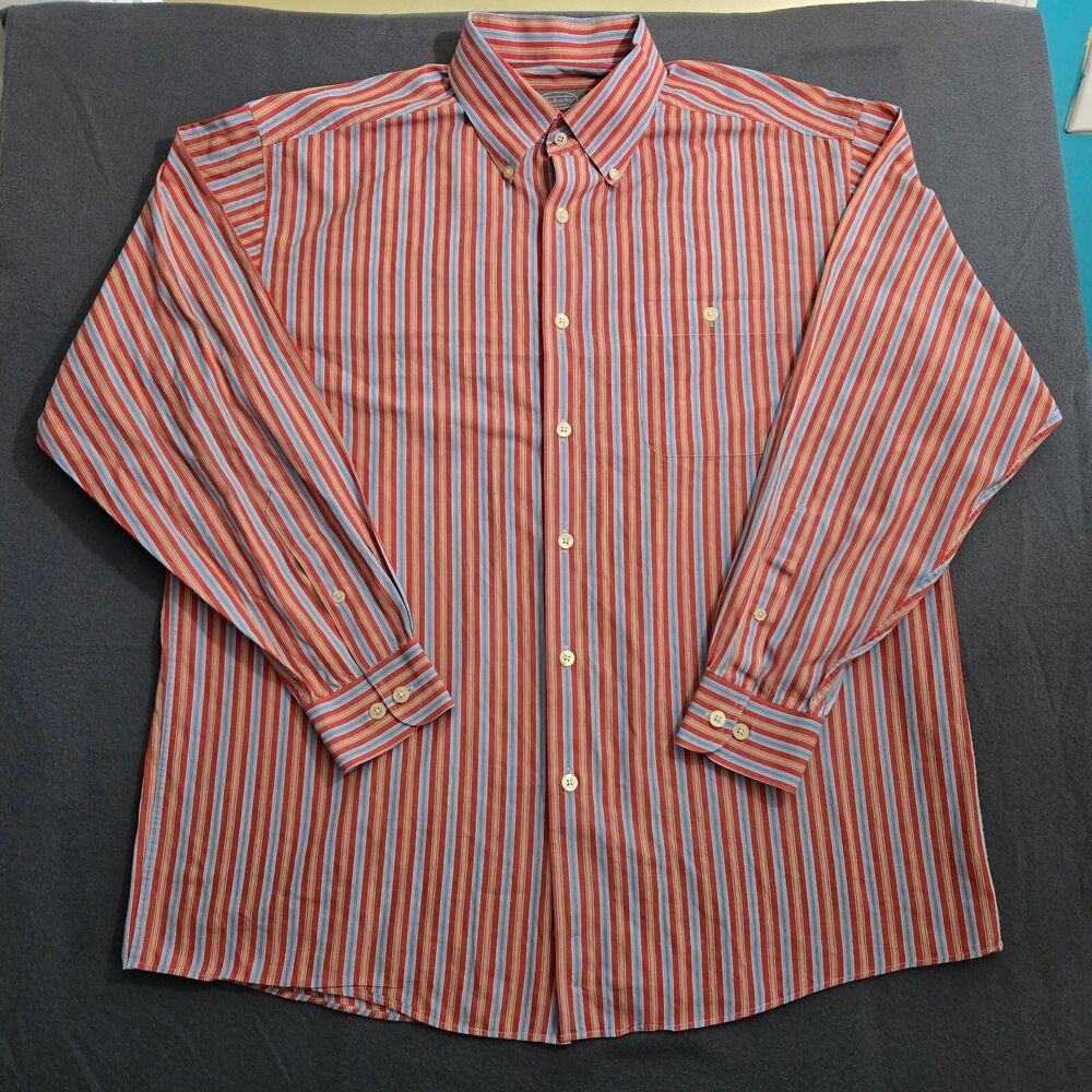Talbots Men XL Blue Red Striped Long Sleeve Button Down Shirt Cotton